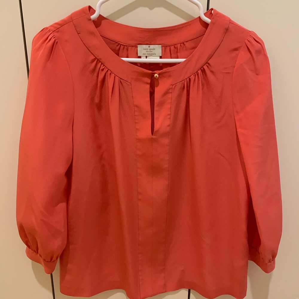 Kate Spade coral silk blouse, size 4.